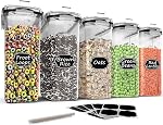 Large Cereal Storage Containers, Wildone BPA Free Airtight Cereal Containers Storage for Sugar, Flour, Snack, Baking Supplies, Dry Food Containers with Lids Black - 5PCS (4L /135.3oz)