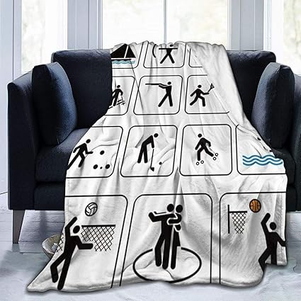 Amazon Kimdface 防寒 毛布 スポーツ手描きスポーツプログラムイラストアイコン自転車アーチェリーテニスバスケットボールダイビング バレーボール面白い画像 おしゃれ 柔らかい 肌に優しい ブランケット あったか 冬用 モフア 洗える 掛け布団 140 0cm ブランケット