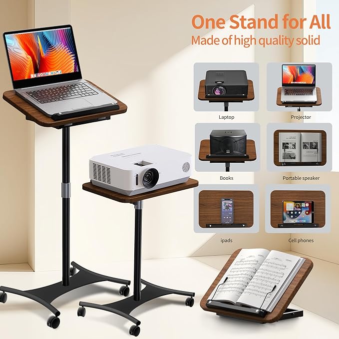 Soporte para portátil rodante, ajustable en altura, con ruedas miniatura 6