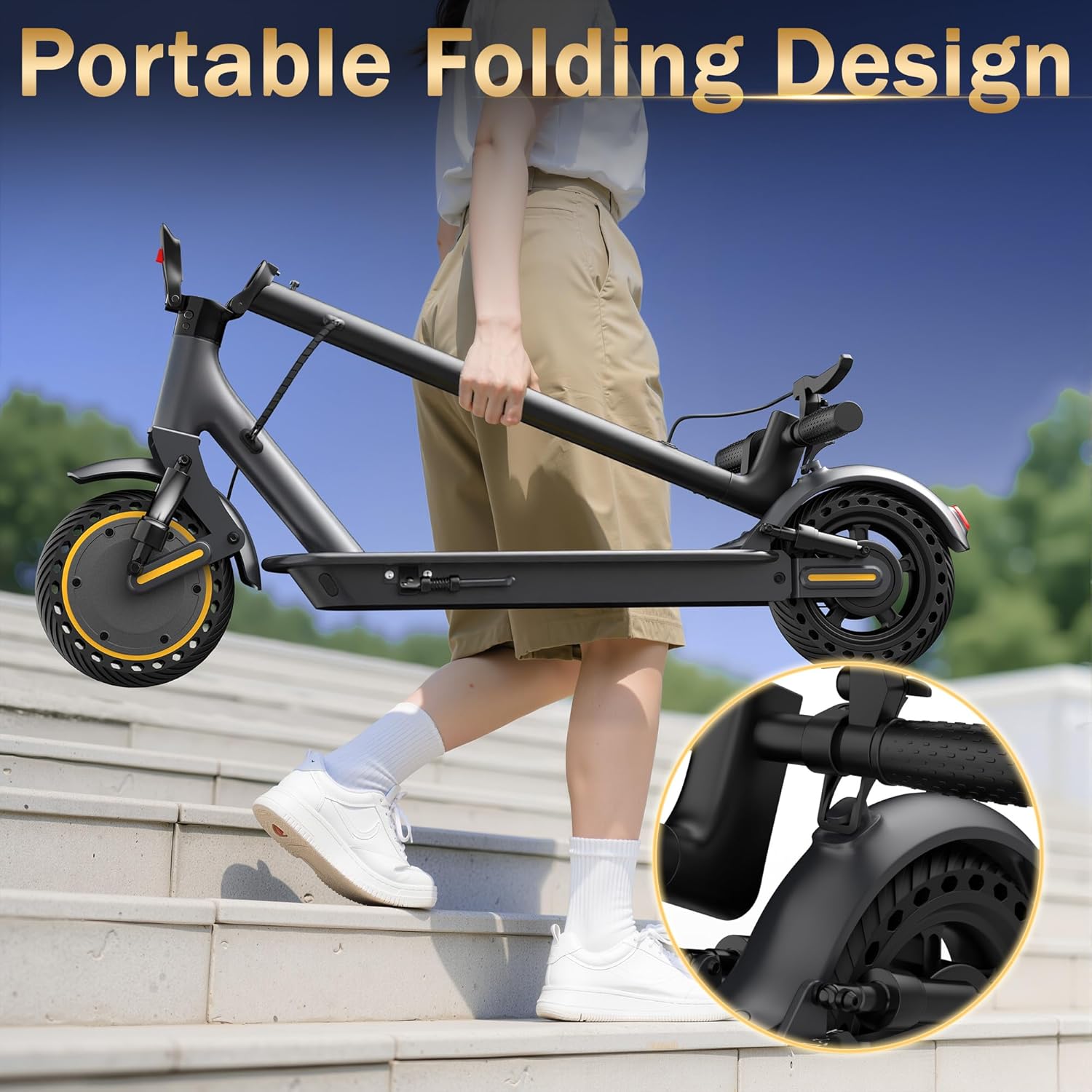 WERHY 10 Inches Electric Scooter, 500W Powerful Motor & 22 MPH Top Speed, 22-28Miles Long Range, Folding E Scooter with Dual Braking for Adults