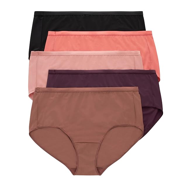 Hanes Womens Just My Size Briefs Breathable Mesh Plus Size Brief Underwear No-Show Panties 5-Pack