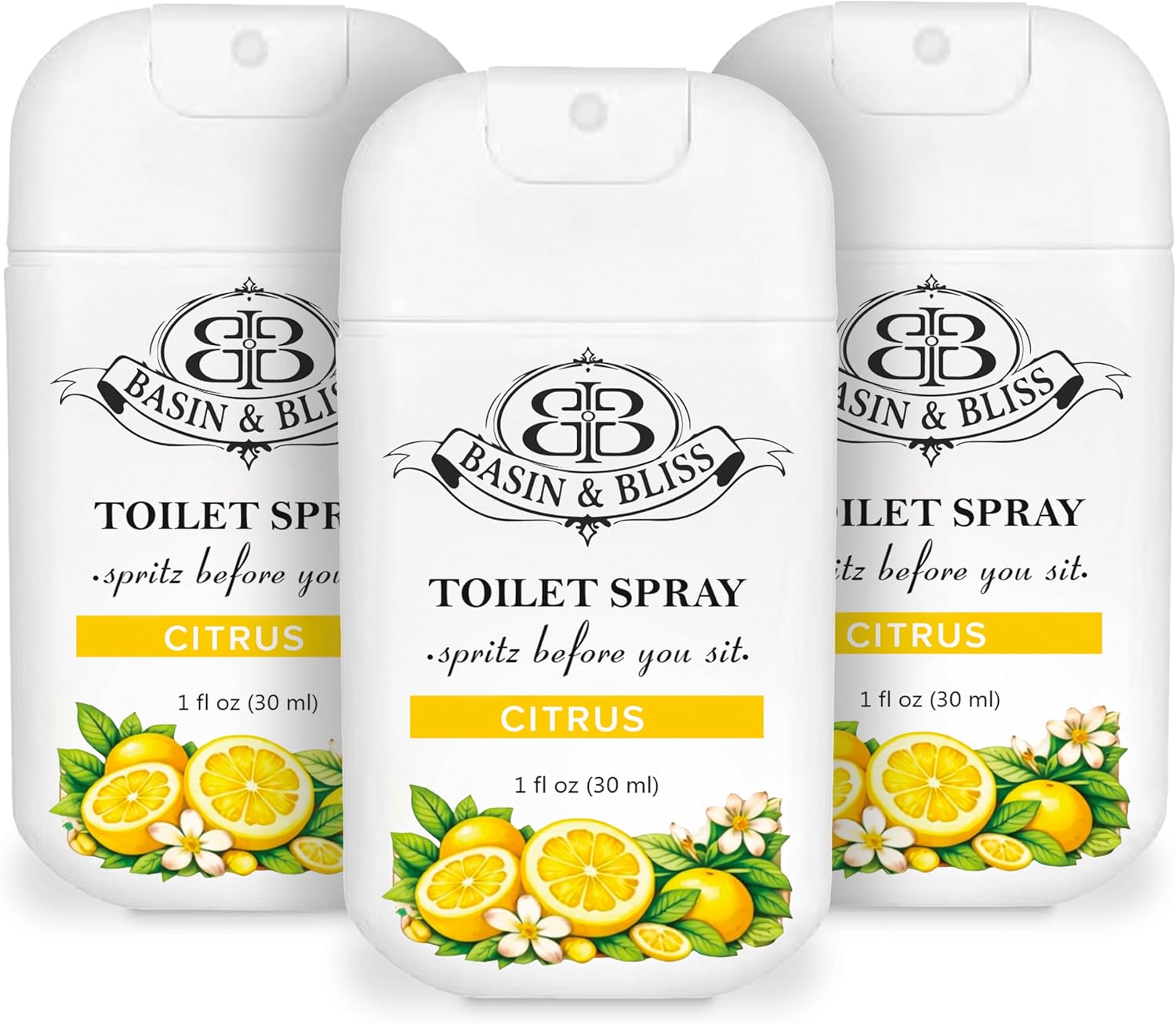 Basin & Bliss Toilet Spray, Citrus Scent, Spritz Before You Sit, 1 fl oz, 3 Pack