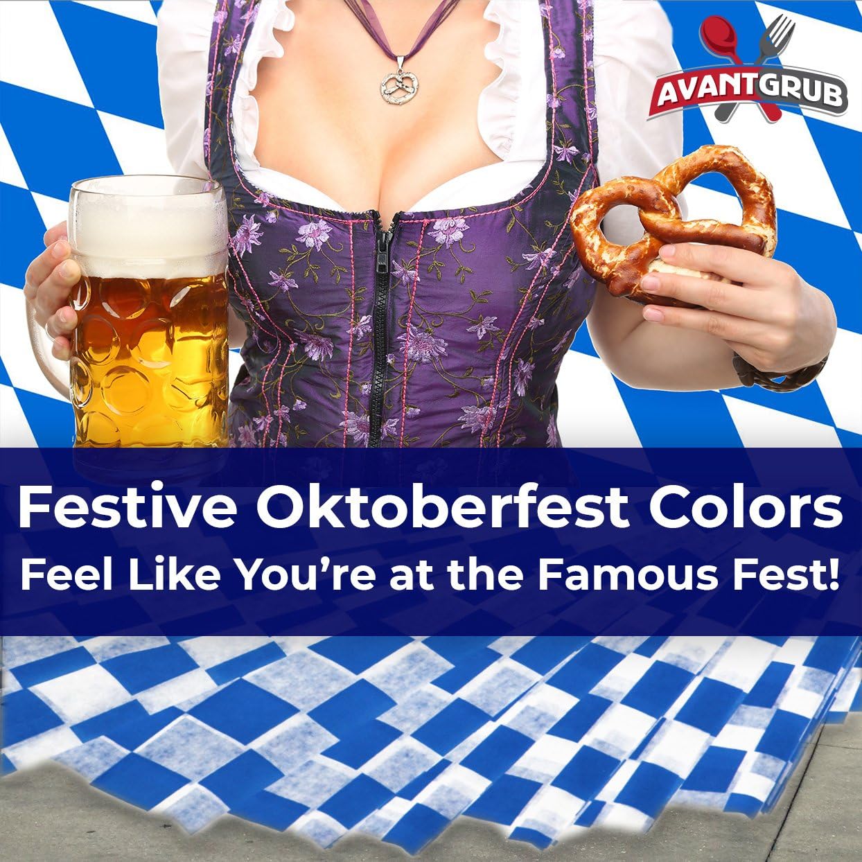 Avant Grub Deli Paper 300 Sheets. Turn Your Backyard Cookout Party into Oktoberfest with Blue & White Checkered Food Wrapping Papers. Grease-Resistant 12x12 Sandwich Wrap Prevents Food Stains!