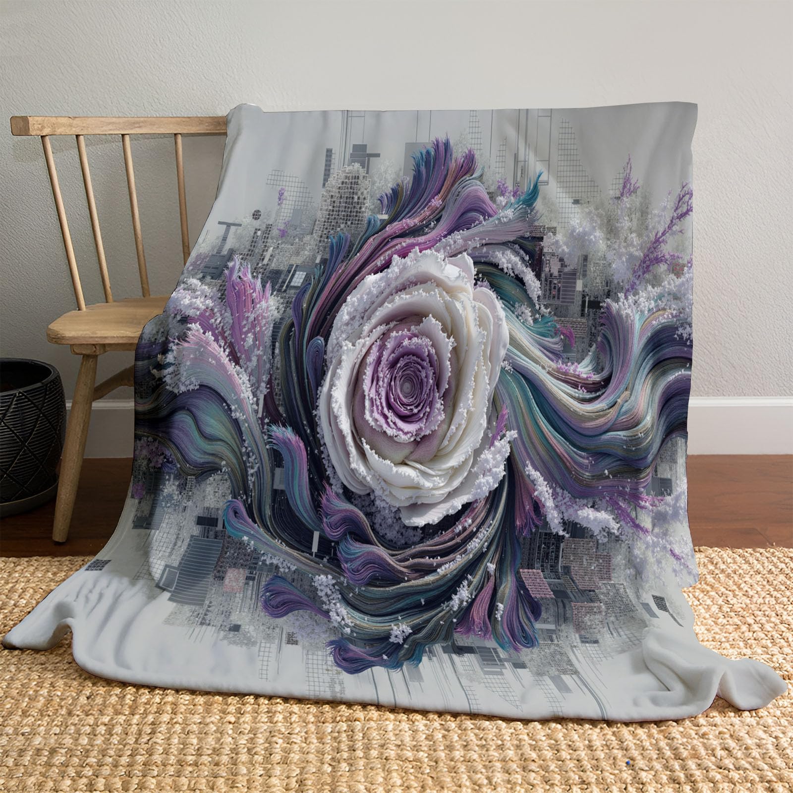 Couverture Polaire Chaude Flanelle Moelleuse Art Floral Abstrait 3D