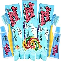 Vista 1 de Needzo Cepillo de dientes agrio comestible y pasta de dientes, gel con sabor a frambuesa azul con caramelos duros, caramelo único para hacer ruido