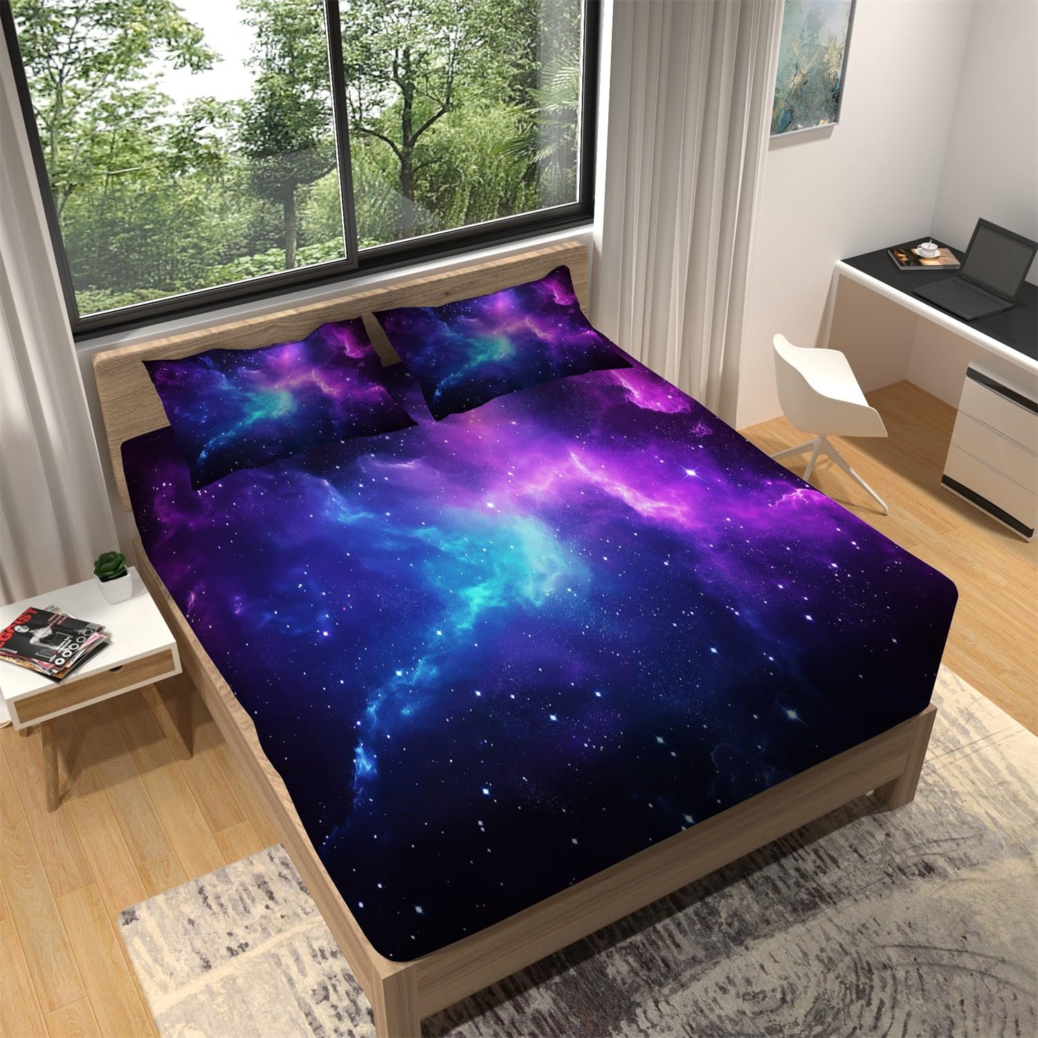 Spannbettlaken Fantasie ätherischer Nebel Thema Matratzenschoner Mikrofaser rutschfest Atmungsaktiv Staubdicht Tiefe Taschen, 200 x 200 cm Bettwäsche für Schlafzimmer Schlafsaal, Bunt