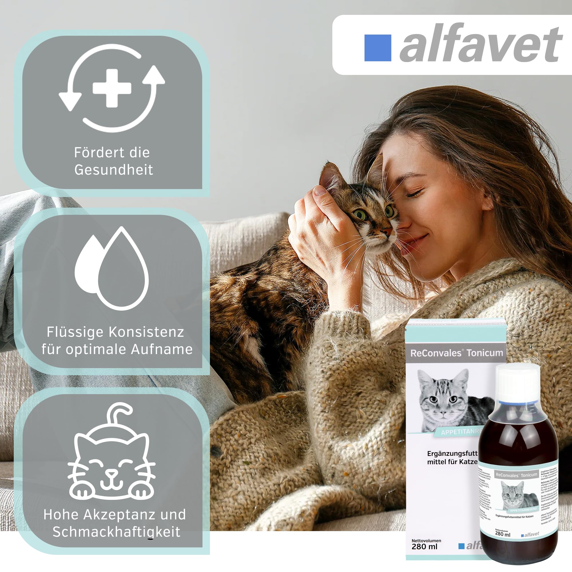 Alfavet ReConvales Tonicum Gato - 280 ml - pienso complementario Estimulante del apetito - para Gatos convalecientes y con bajo Peso