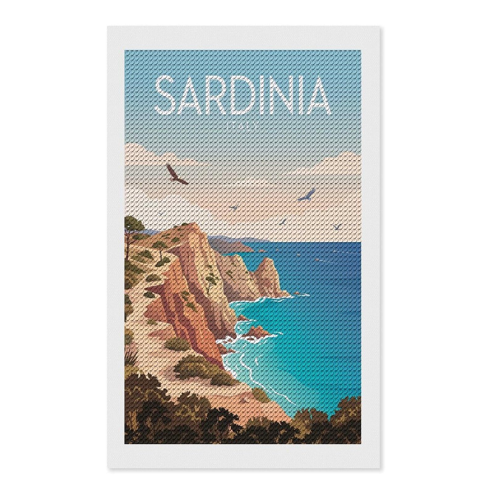 Junmoney Sardinia Italy Coastal Landscape Diamond Painting Set 12"x20", for Beginners, Modern Decor, Simple to Start, Gift Idea, Pleasing Wall Art Project