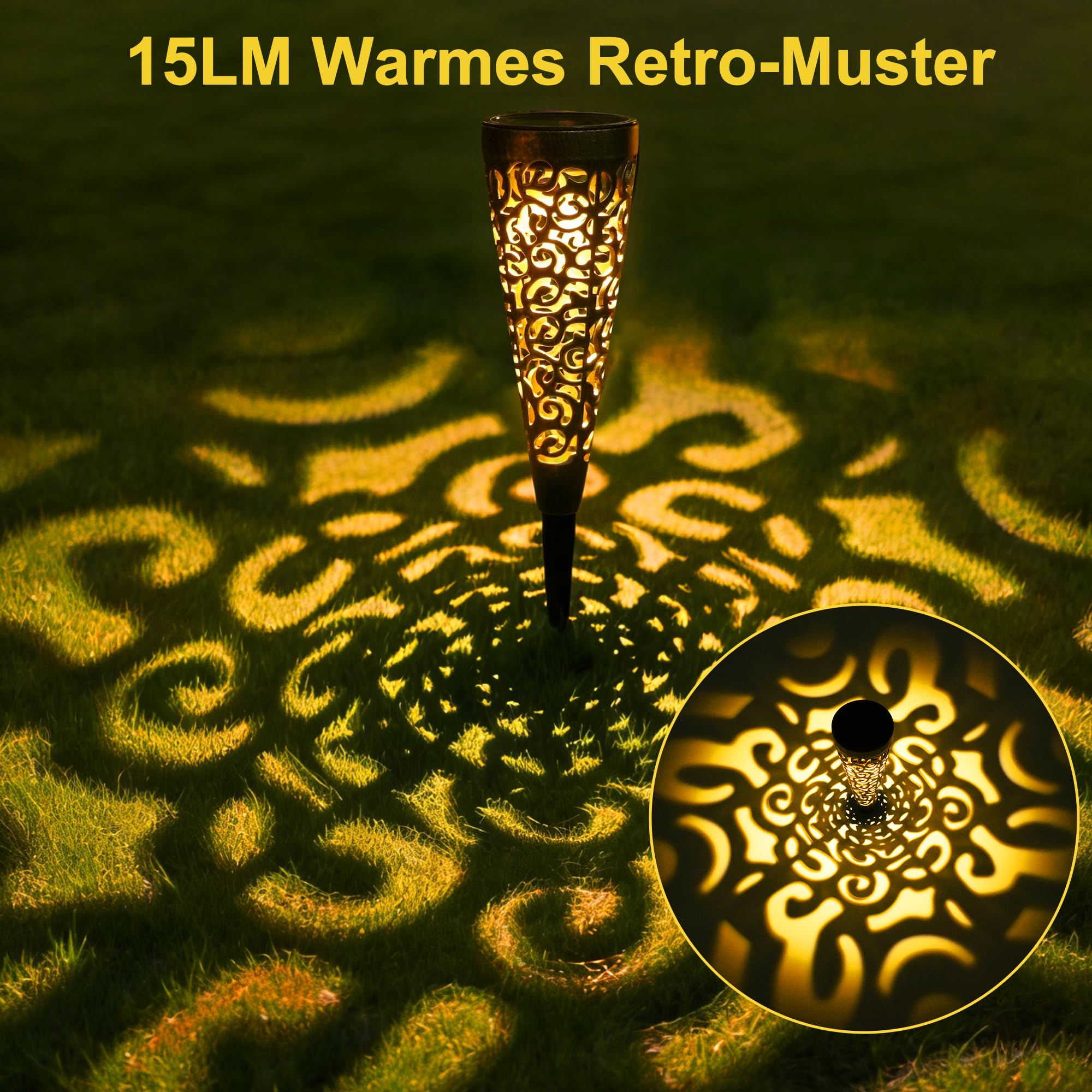 Bonsery Solarlampen für Außen Gartenstecker 6 Stück，IP65 Wetterfest Solarleuchten für Außen Vintage, 15LM Warmweiß LED Gartenbeleuchtung Solar Wegeleuchten Outdoor Gartendeko für Draußen Weg Terrasse
