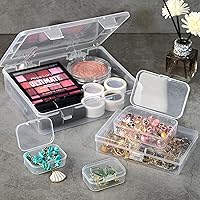 Vista 4 de Paquete de 7 mini recipientes de plástico rectangulares de varios tamaños, cajas de almacenamiento de plástico transparente con tapas con bisagras