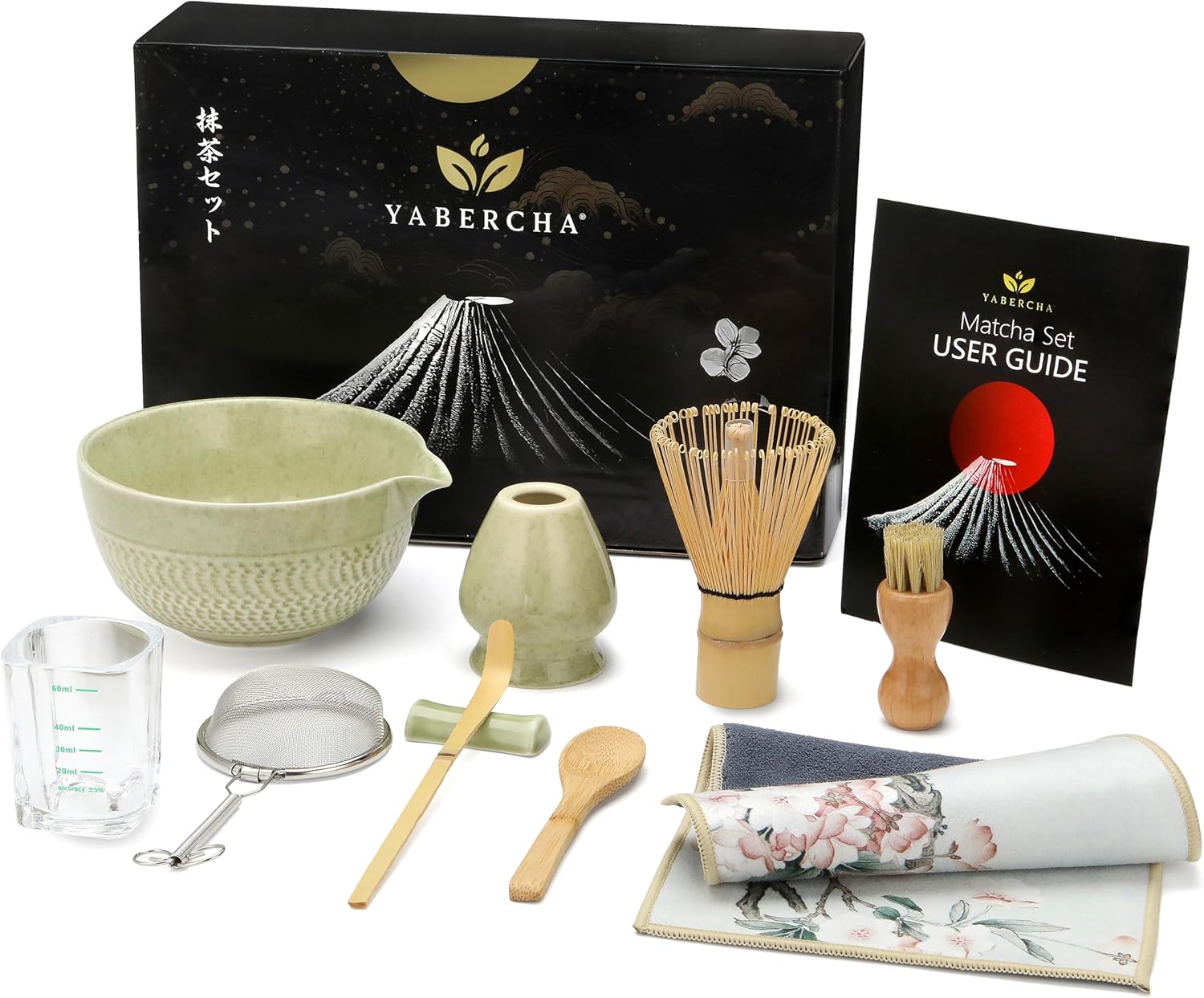 10 PCS Matcha Whisk Set – 15 OZ Matcha Bowl with Spout and Whisk Holder & Measuring Cup – Bamboo Matcha Scoop and Spoon – Stainless Steel Sifter – Cleaning Brush – Matcha Kit for Japanese Tea Ceremony