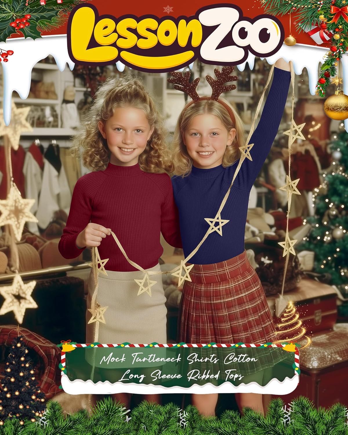 3 Pack Girls' Mock Turtleneck Shirts Cotton Long Sleeve Ribbed Tops Slim Fit Casual Base Layer for Kids Winter - Image 3