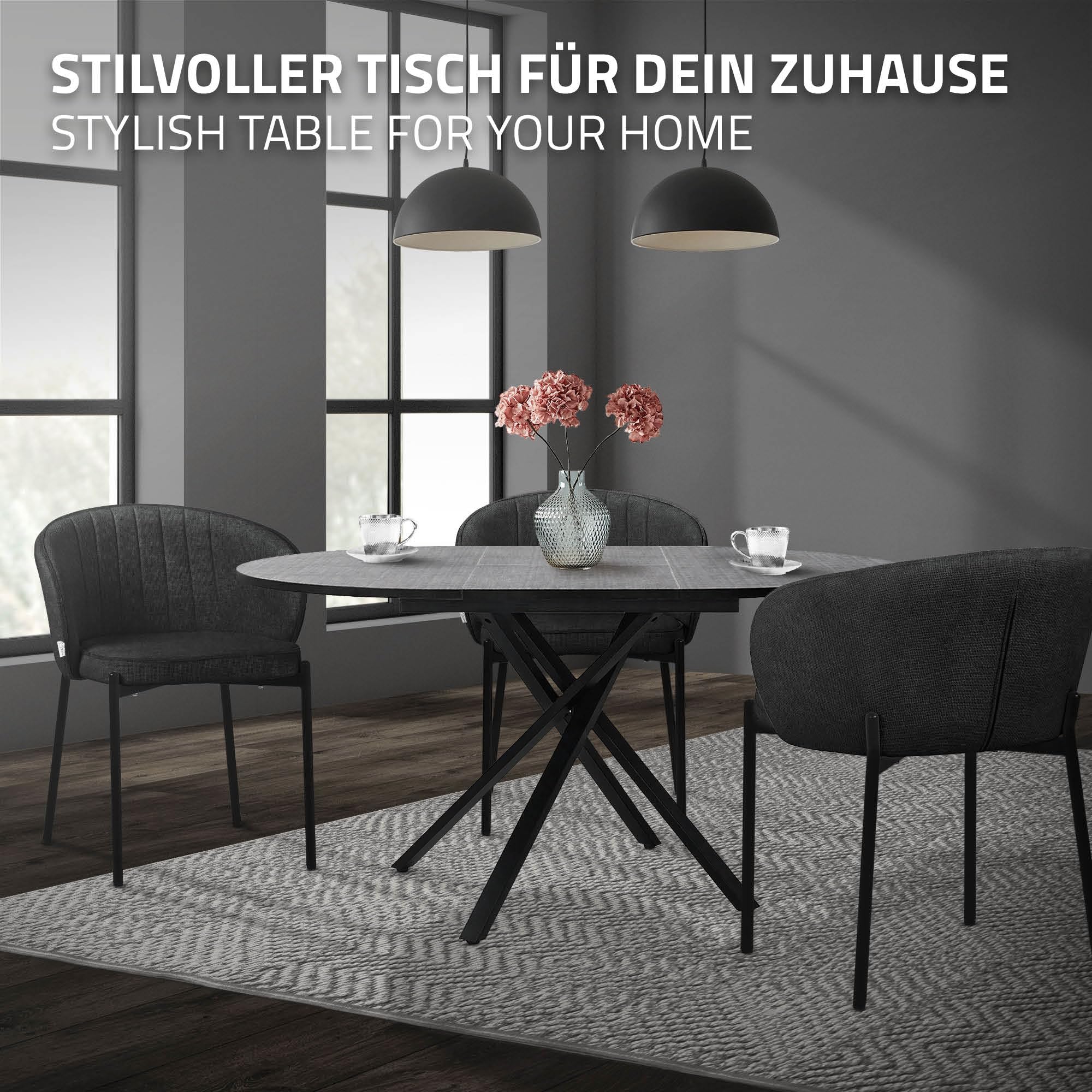 ML-Design Table de Salle à Manger Ronde Extensible pour 4-6 Personnes, Table de Cuisine avec Rallonge en MDF, en Gris Chiné, 100-140 x 76 x 100 cm, Pieds en Acier Forme-X, Meuble Moderne pour Salon