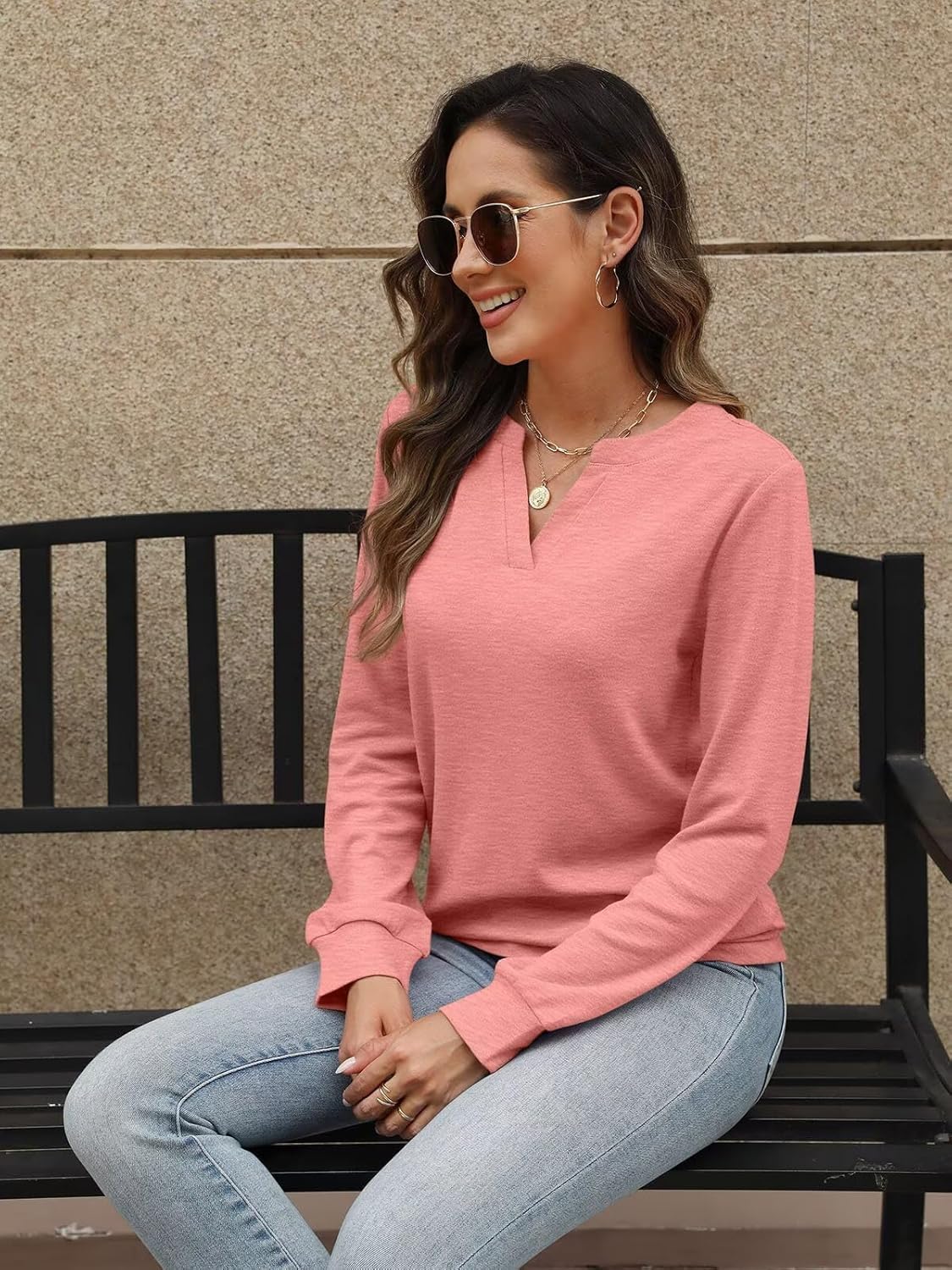 EADINVE Womens V Neck Long Sleeve Sweatshirts Lightweight Pullover Cute Fashion Cute Fall Clothes Tunic Tops 2025 - Image 5