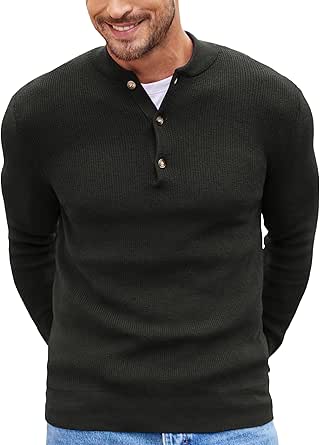 Henley Chemise décontractée à manches longues en coton et