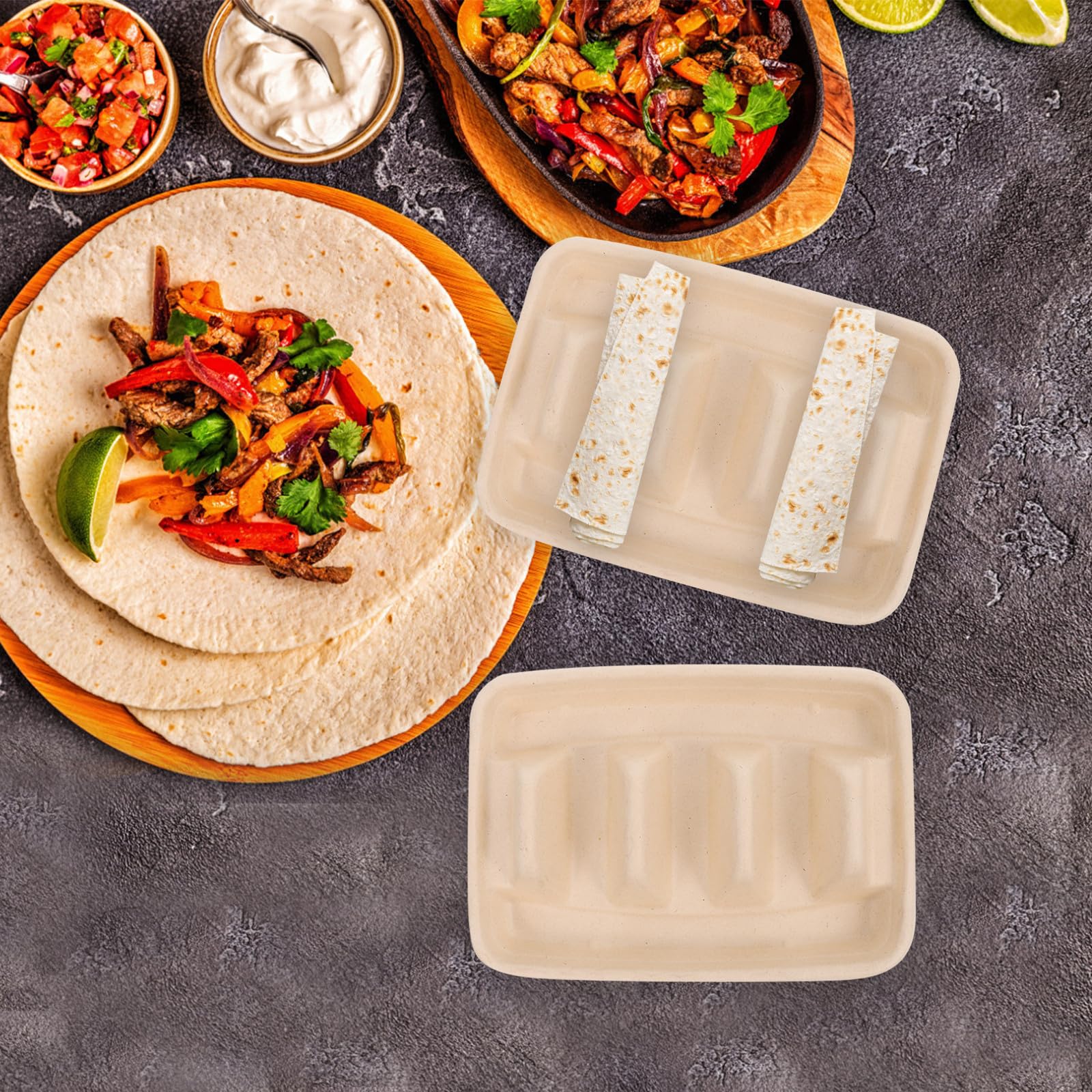 Scatole Porta Taco Monouso 50 Pezzi in Carta Beige | Tacos e Altri Cibi Simili, Leggere e Multiuso, Adatte a Cucina e Feste