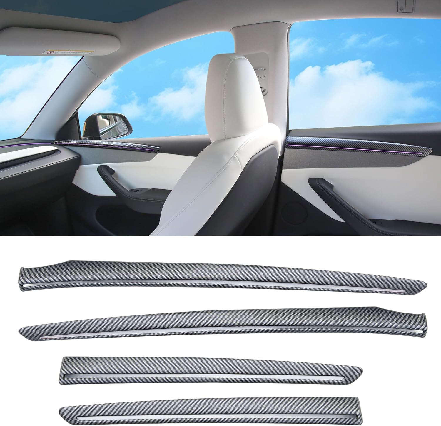 Door Panel Trim Cover for 2025 2026 Tesla Model Y Juniper (Not Standard) - Interior Door Handle & Armrest Panel Cover - Front & Rear Door Decorative Protector Accessories 4PCS (Matte Carbon Fiber)