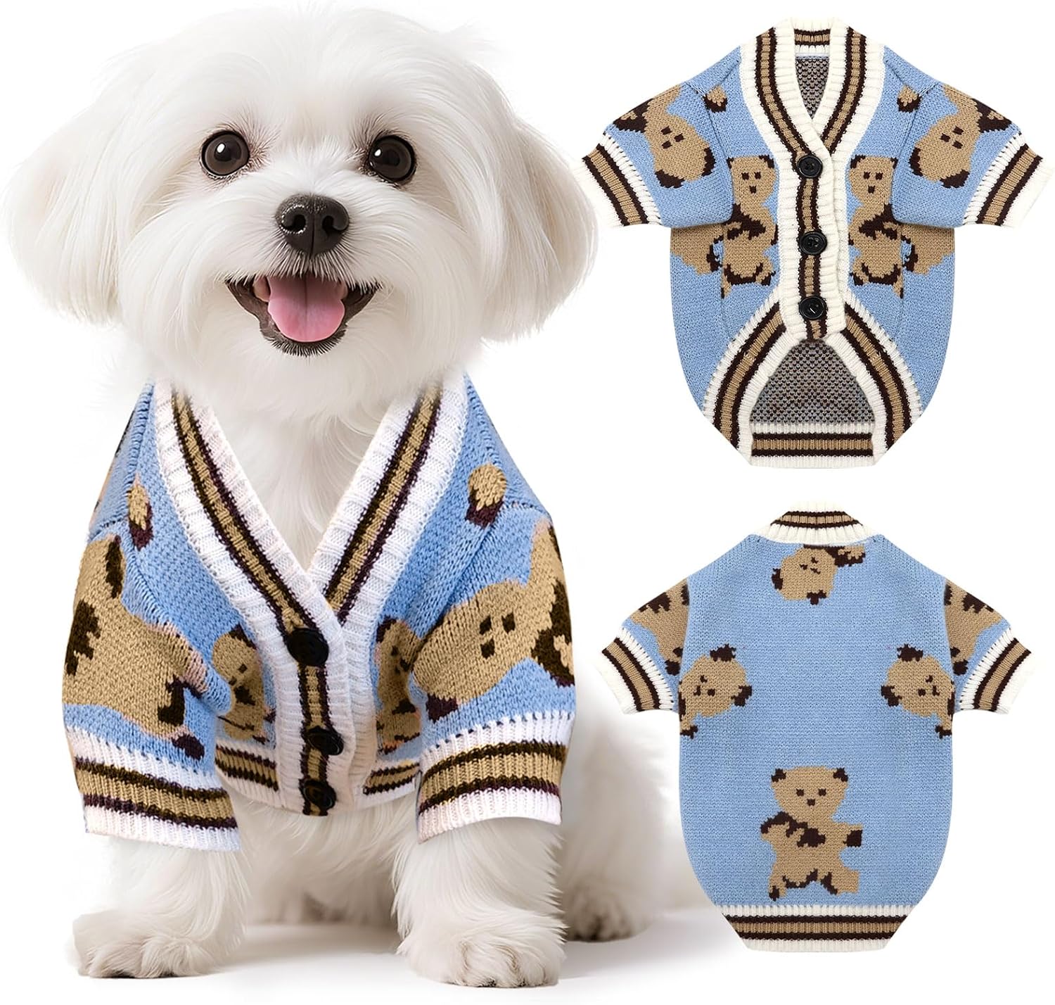 Small Dog Sweaters Cute Bear Knitted Dog Cardigans Clothes for Small Medium Dogs Soft Pet Puppy Cat Knitting Outfits Fall Winter Warm Boy Girl Dogs Knitwear Coat Apparel(Beige, Medium)