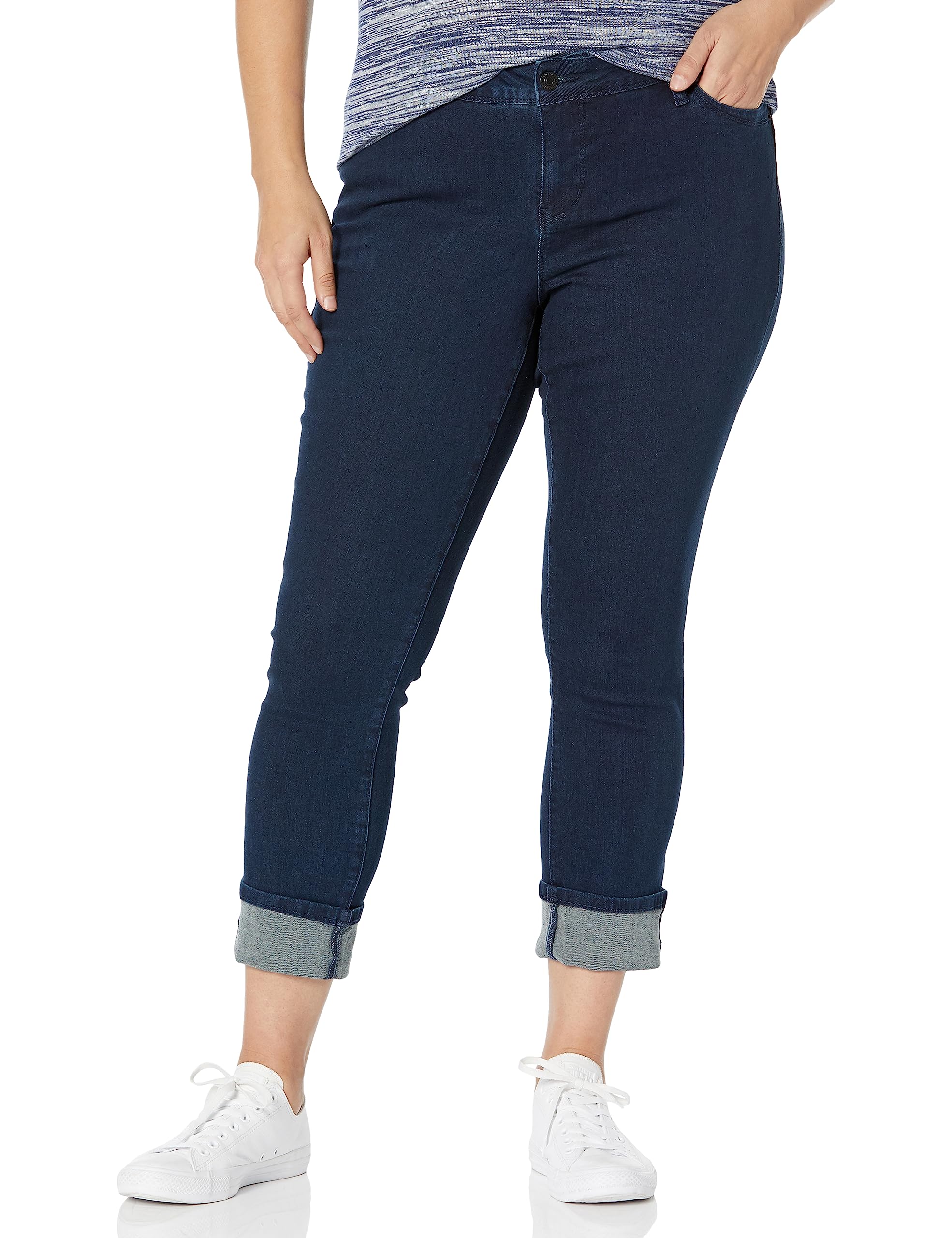 Royalty For Me Women's Plus Size Wannabettabutt Mid-Rise Mega Cuff Ankle Jean