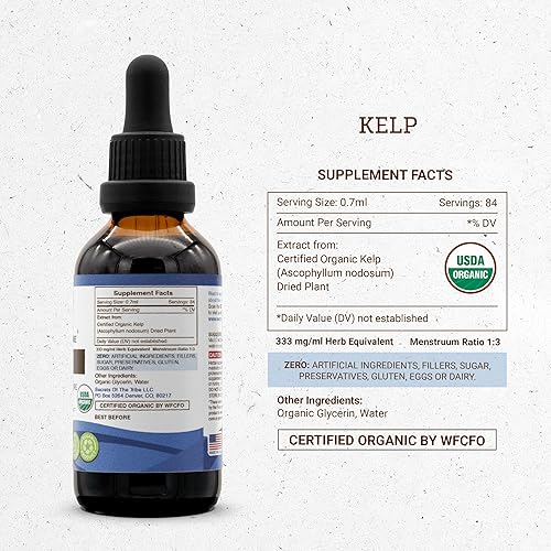 Miniatura 8 de Secrets of the Tribe Kelp USDA Organic  Extracto sin alcohol, gotas de hierbas de alta potencia, hechas de plantas secas 100% orgánicas certificadas