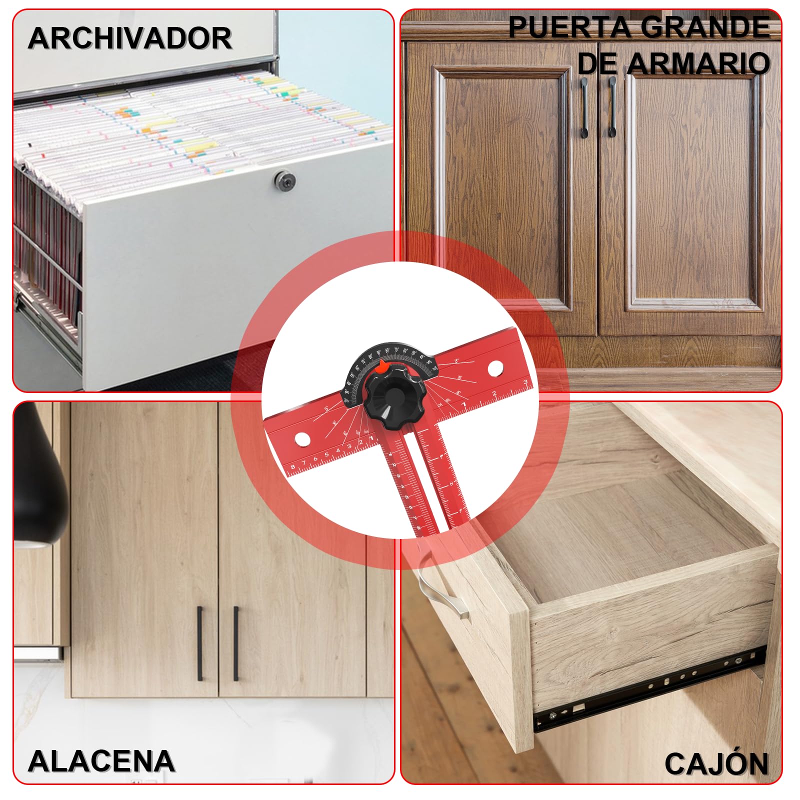Escuadra en T de Carpintería de 74cm Herramienta de Medición con Ángulo Ajustable 15-165°, Cuerpo de Aleación de Aluminio, Guía de Taladro de Precisión para Carpintería, Dibujo Técnico