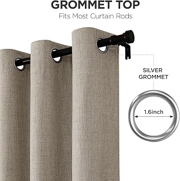 Joydeco 100% Blackout Lined Curtains W66 x L90 Inch Drop, Faux Linen Textured Thermal Insulated Eyelet Curtains with Coating Back Layer for Light Blocking Noise Reduction, Linen Colour - 2 Panels
