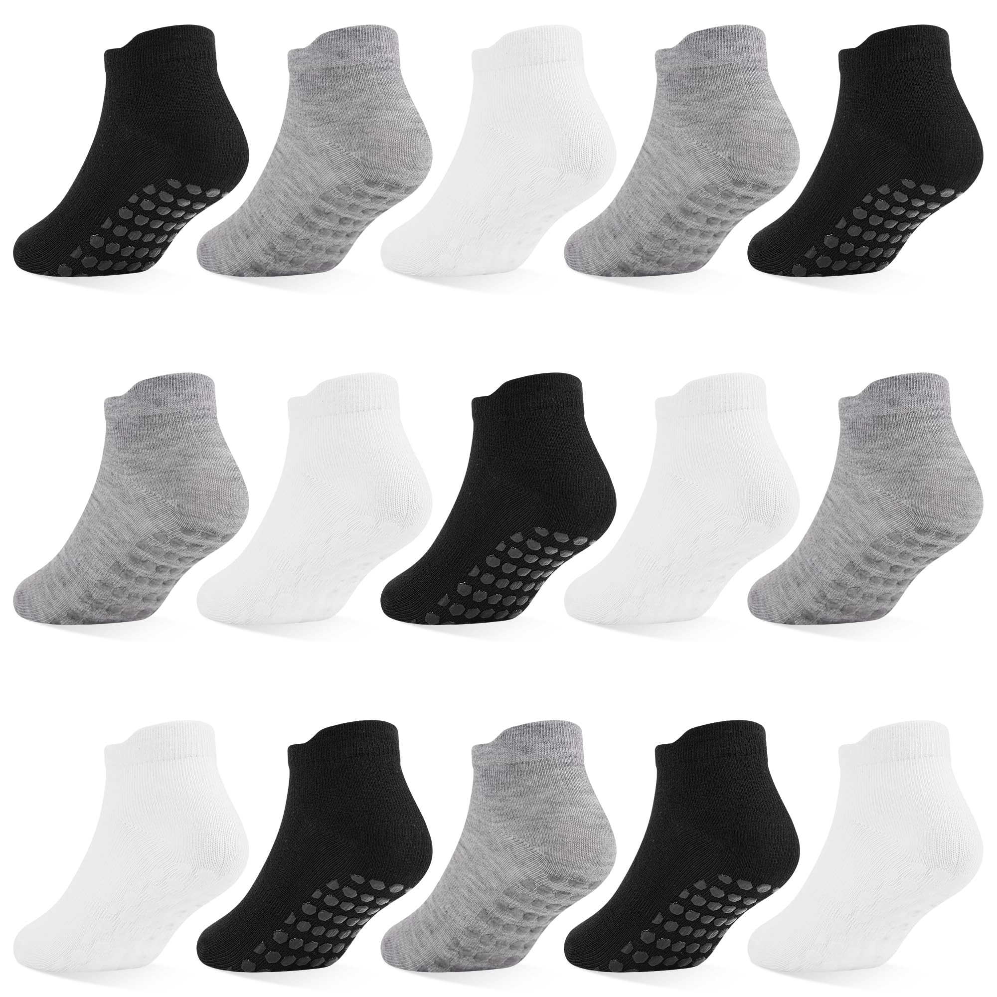Toddler Non Slip Socks, Kids Grip Ankle Socks, Anti Skid Sock 15 Pairs for Active Boys Girls Kids 6 Months-7 Years