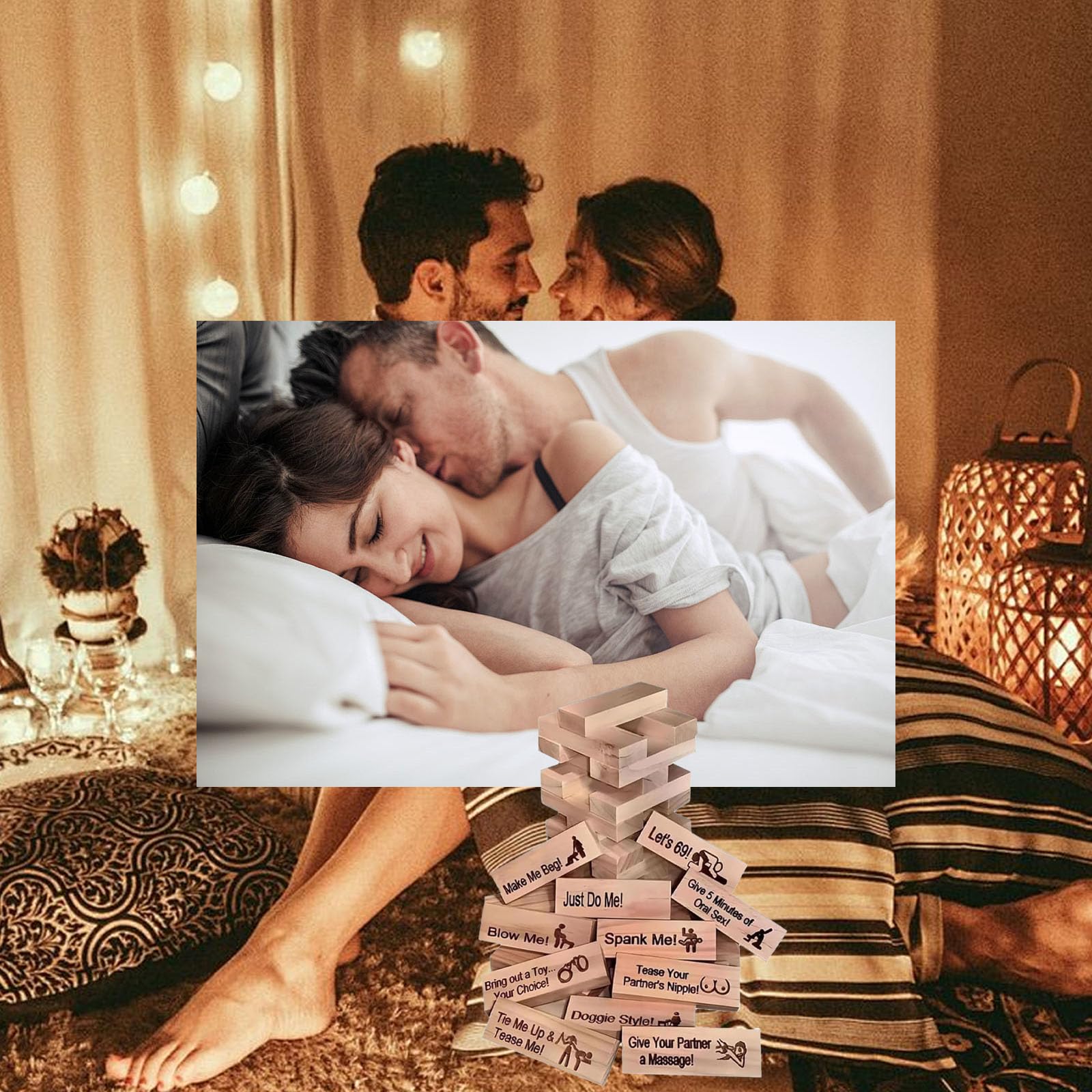 DAGESVGI Tour De Blocs Pour Couples – Jeu Coquin De 48 Pièces En Bois Avec Défis, Blocs Empilables Pour Anniversaire Et Saint-Valentin