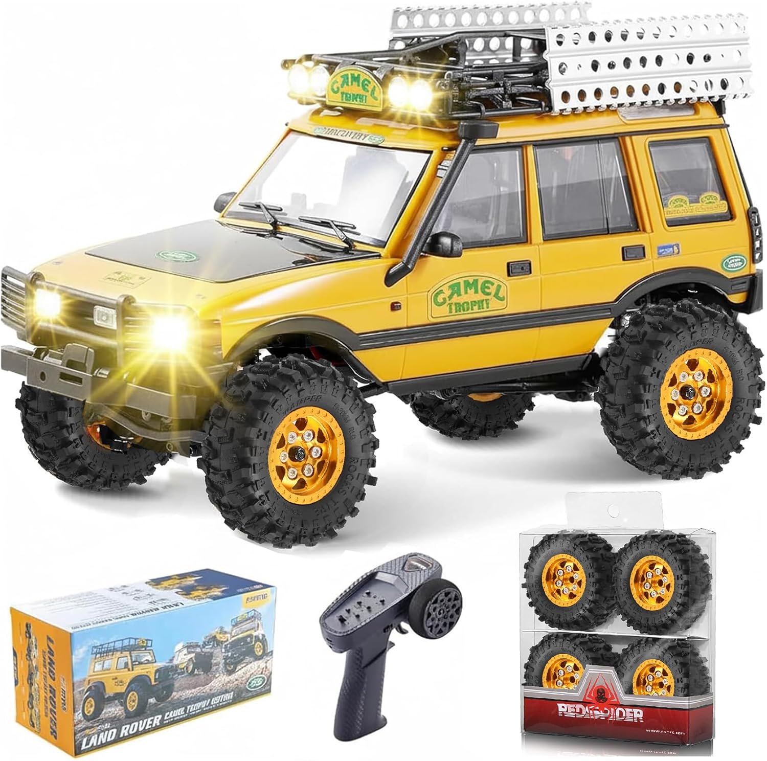 STMU 1.0 Crawler Tires (4pcs) Rubber Mud Terrain Tires with Foam Insert for 1/24 RC Crawler FMS FCX24M Tires ﻿ (Golden)