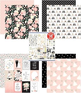 Wedding Scrapbook Supplies - Wedding Scrapbook Paper 12x12 Patterned Cardstock, Wedding Stickers For Scrapbooking, Wedding Album, Planner, DIY Crafts - Romantic Wedding Scrapbook Kit - 5 Items Set