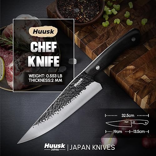 Miniatura 6 de Huusk Cuchillo de cocina japonesa  Cuchillo vikingo forjado a mano para cortar carne  Cuchillo de cocina ideal hecho de una sola pieza de acero de