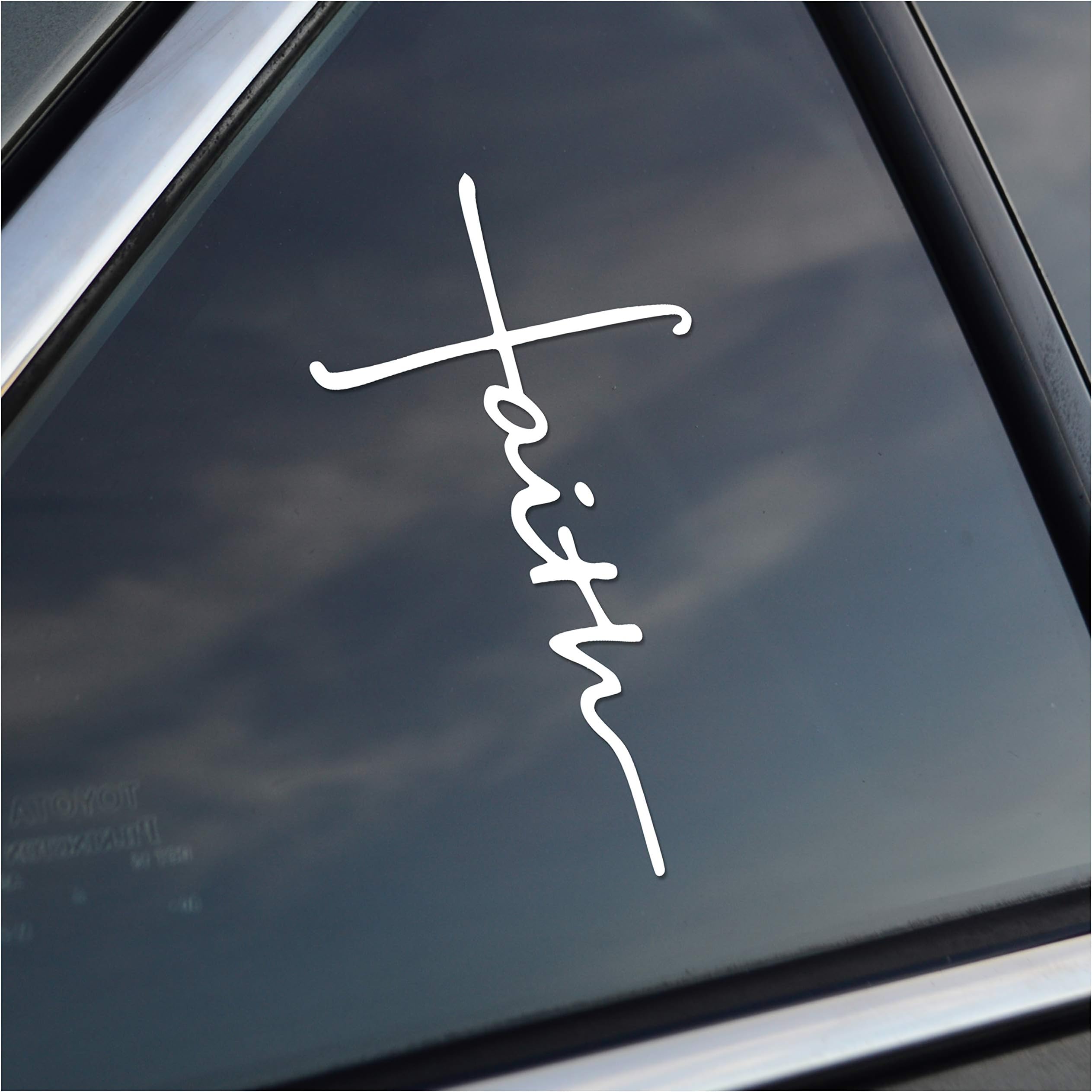 Faith Cross Window Vinyl Decal - White