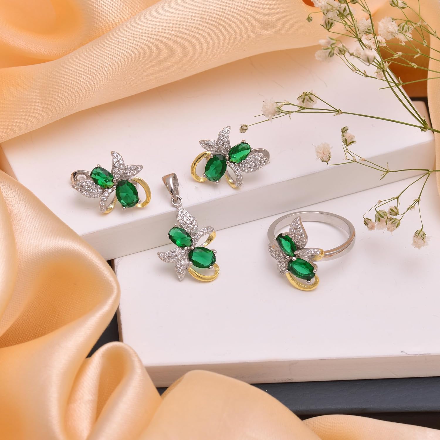 Emerald Oval Shape Gemstone Earrings | 925 Sterling Silver Handmade Earrings for Women | Elegant Green Stone Jewelry | Birthday, Engagement, Graduation Gift for Her