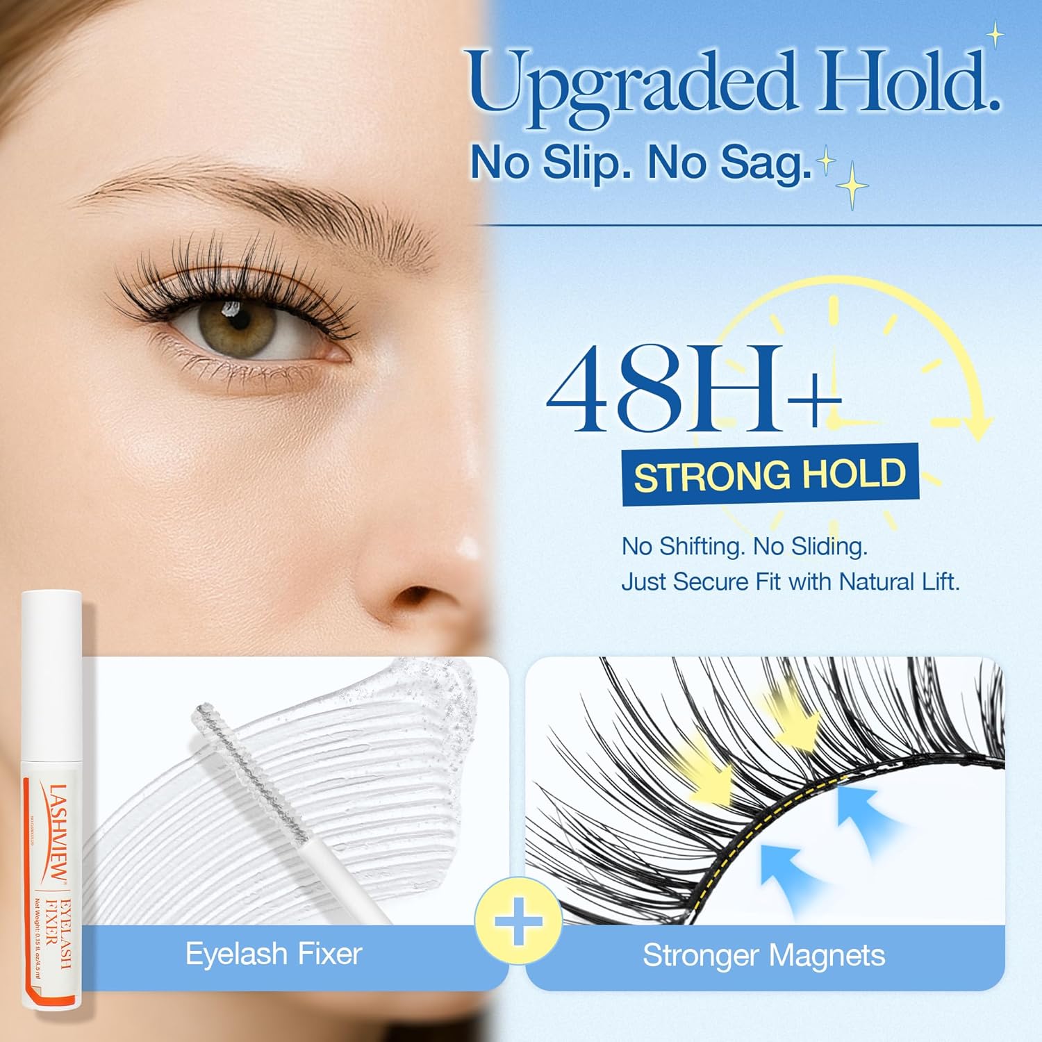 LASHVIEW Magnetic Eyelashes with Applicator Upgrade Soft Magnetic Eyelashes Natural Look Reusable No Glue or Eyeliner Needed Easy to Wear and Remove (RC24)