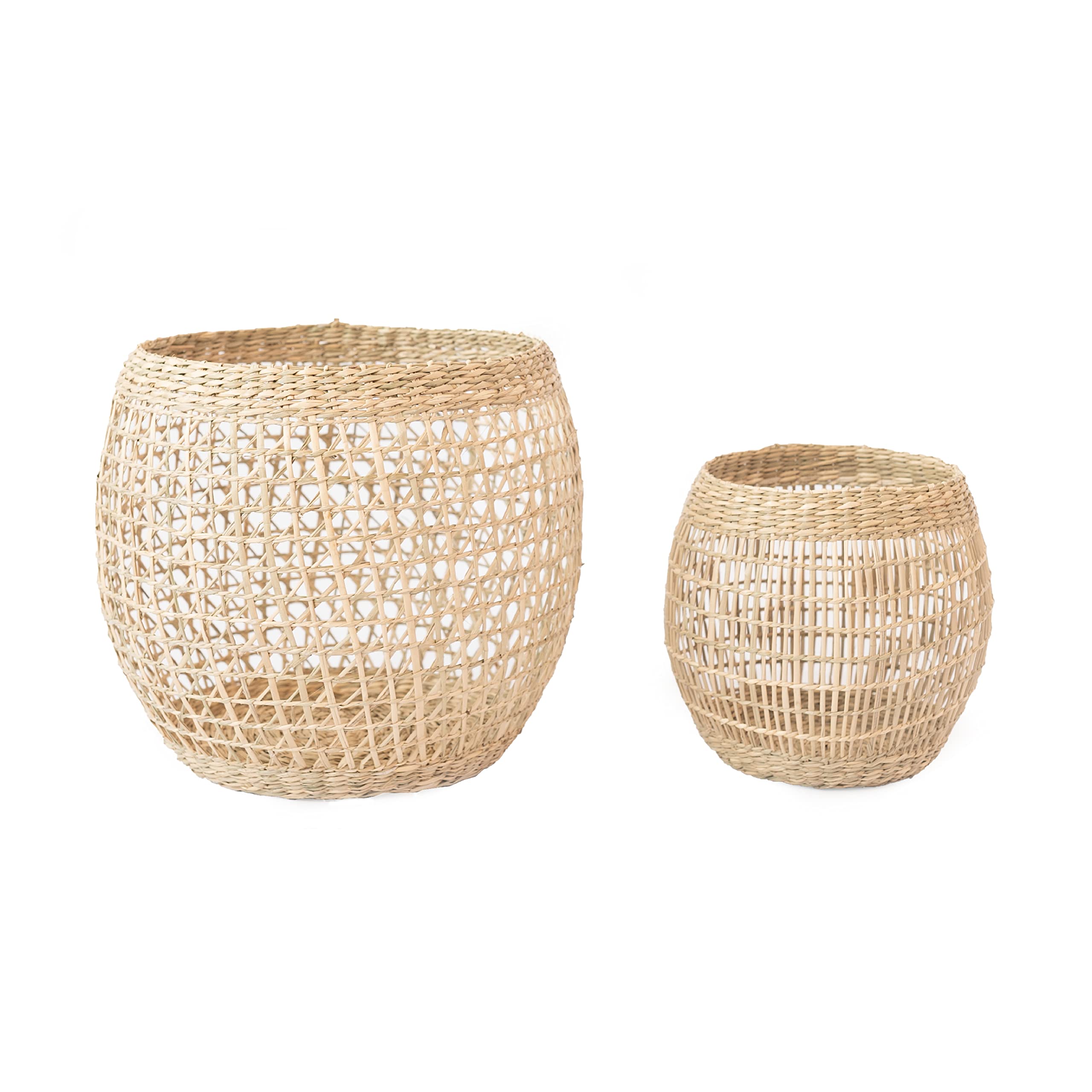 Photo 1 of **** BASKETS ARE BENT***LilaCraft Set 2 Woven Seagrass Lanterns, Boho Wicker Lantern with Round Shape, Decorative Seagrass Candle Holders, Wicker Pendant Light Shade for Kitchen Dinning Room Bedroom