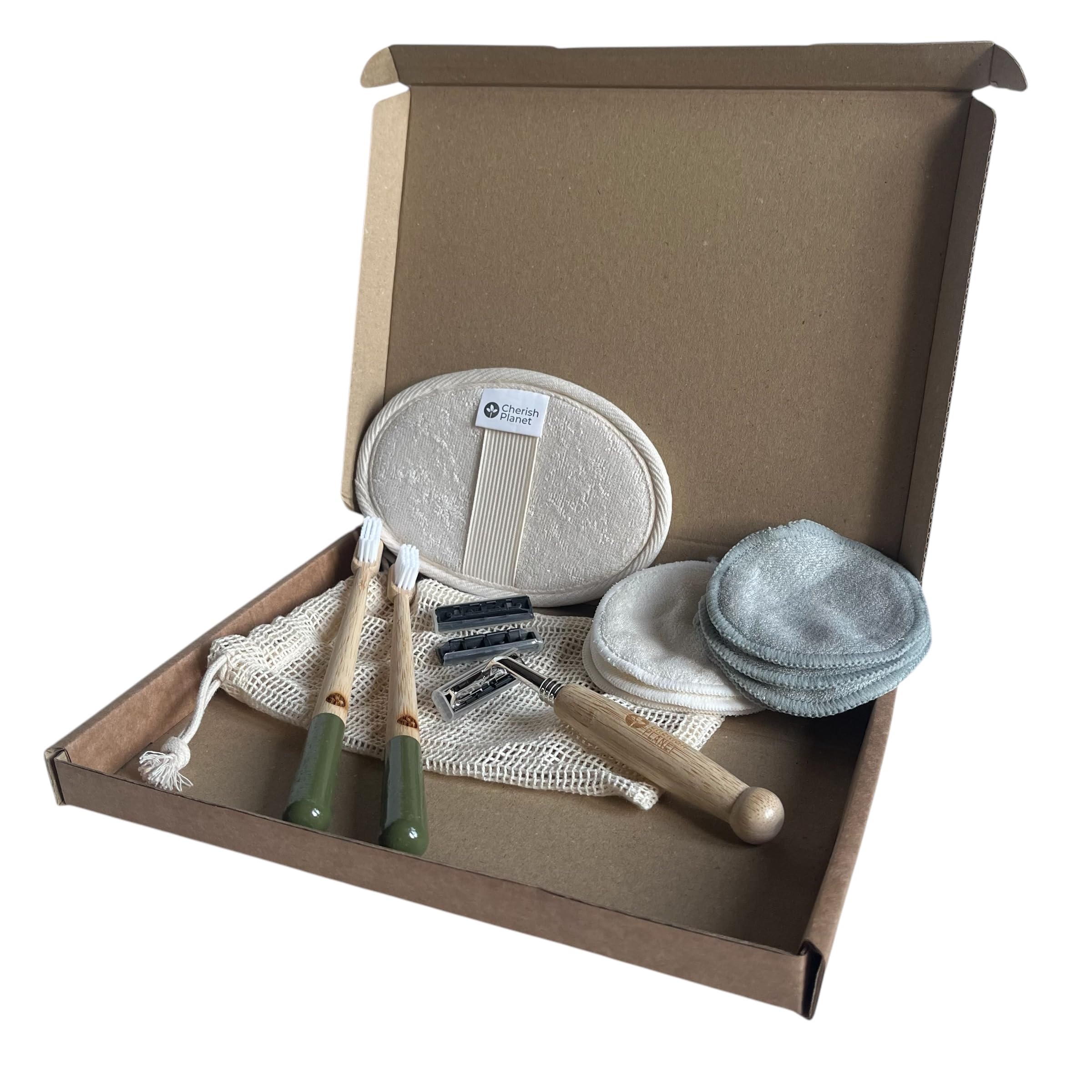 Cherish Home Self-Care Eco Swaps Gift Box, Reusable Beauty Care Set including Cotton Pads and Mesh Bag, Brown - Image 4