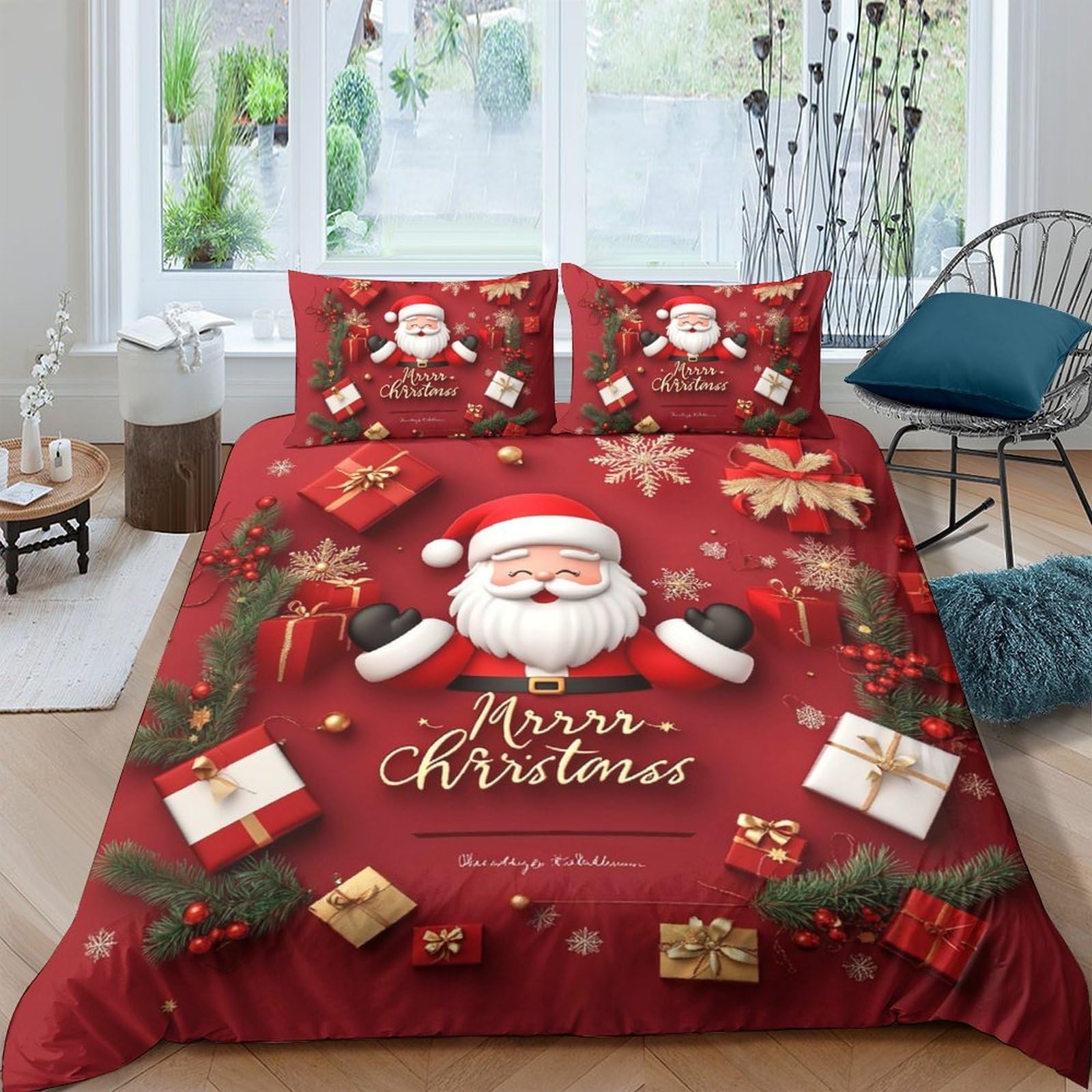 Ctjqhvkz Style-8 3D Printed Santa Claus Fitted Sheet Microfiber Red Bed Cover For Bedroom Guest Room Holiday Decor Single（135X200cm）