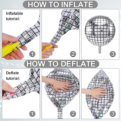 Miniatura 7 de Globos de bola de discoteca de 22 pulgadas, 12 globos de discoteca 4D, globos de aluminio autosellantes, globos grandes de espejo metálico plateado