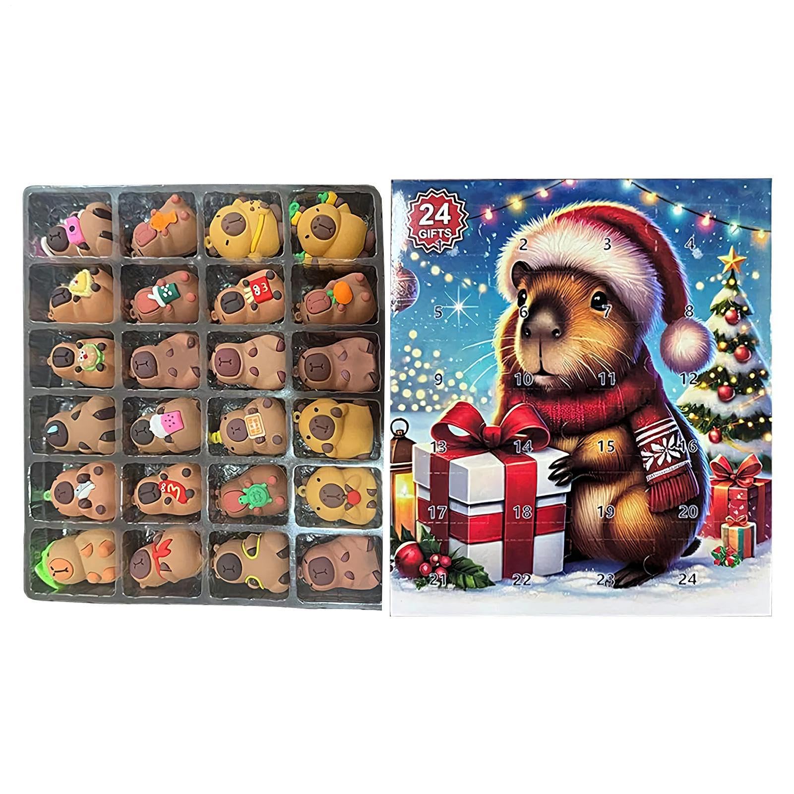 Calendrier De L'Avent 2025 Capybara Peluche - Compte à Rebours 24 Jours, Figurine Mignonne, Décoration Noël 28x21 Cm