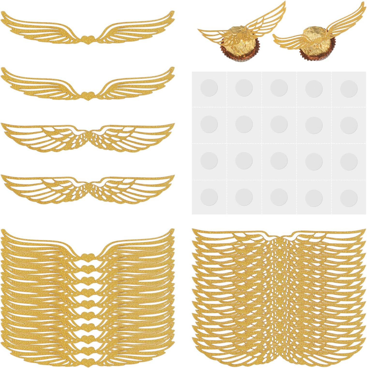 50 Pcs Golden Glitter Wings Chocolate Decoration,Snitch Wings Wizard Party Chocolate Decoration Cupcake Toppers