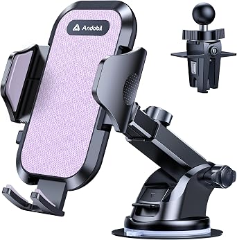 andobil Car Phone Holder, 2026 Military-Grade 89bs Strongest Suction Phone Holders for Your Car Dashboard/Windshield/Vent Easy Clamp Cellphone Holder Truck Stand for iPhone 17 16 15 Pro Max, Purple