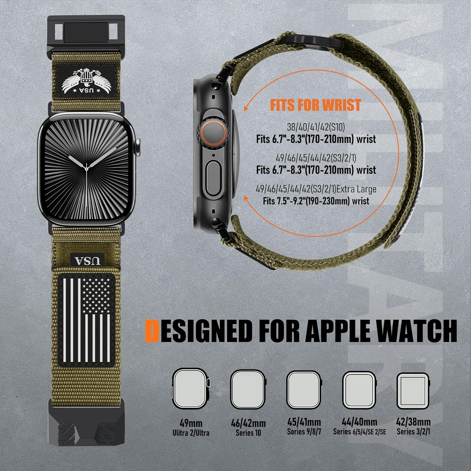 Rugged Nylon- Compatible with Apple Watch Band for Men,Magnetic Tactical Soft Military Stars- Stripes Flag Sport Strap for iWatch Bands 42mm 41mm 40mm 38mm Series 11 10 9 8 7 6 5 4 3 2 1 Se 3/2/1