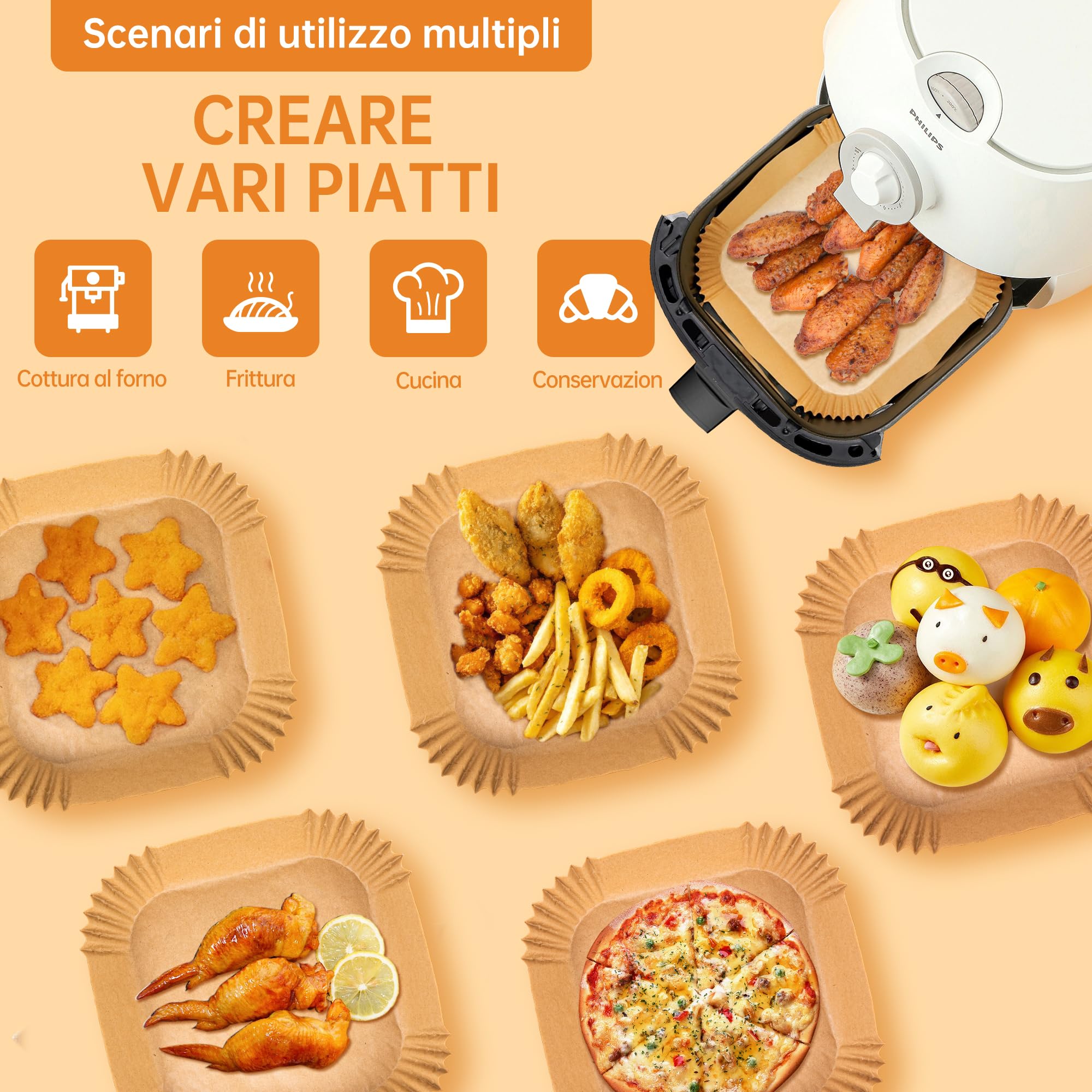 Carta forno per friggitrice ad aria 100 pezzi usa e getta 16cm x 4.5cm accessori