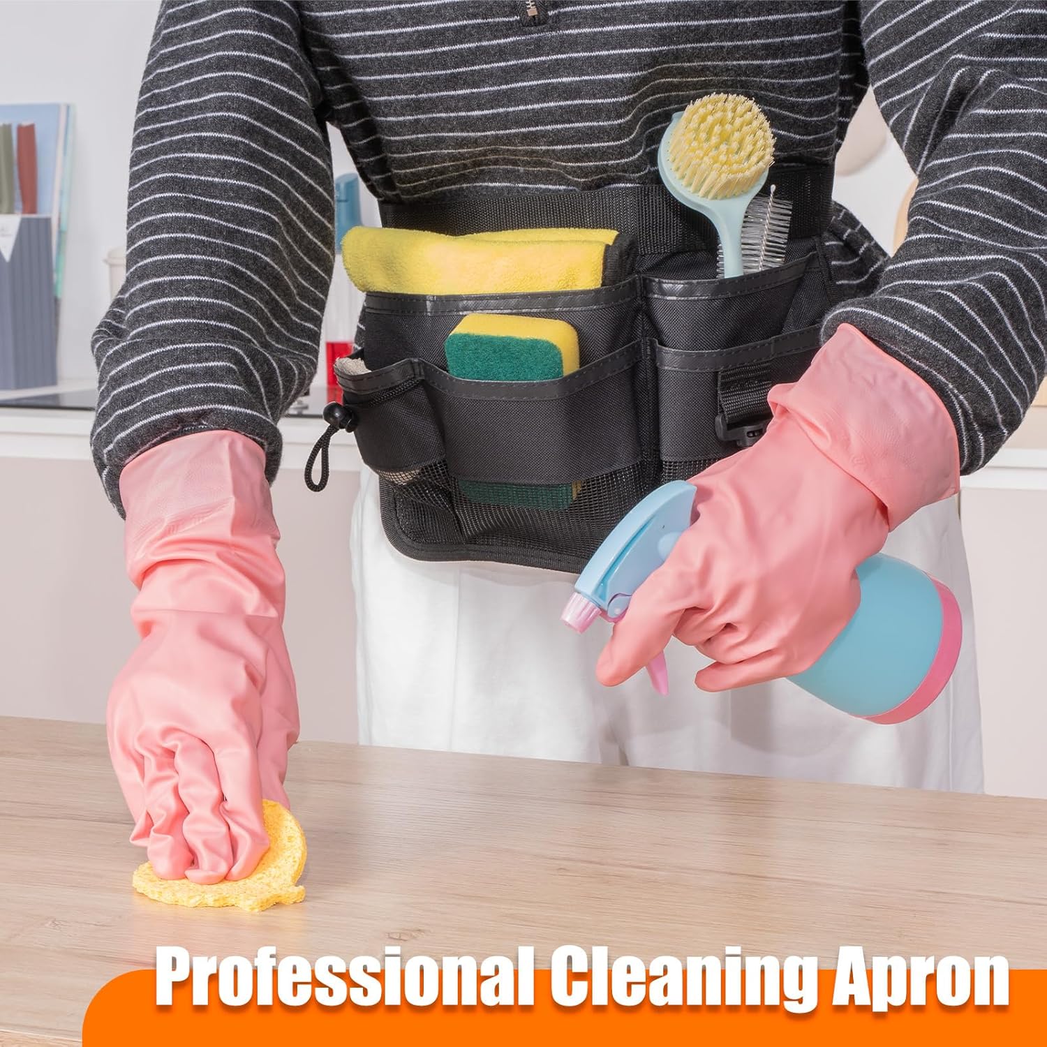 Cleaning Apron for Housekeeping - 2PK Adjustable Tool Belt Costume,7 Pockets,Wear,Cut and Water Resistant, Garden Tool Belt Pouch, Waist Apron with Pockets