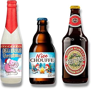 6 Flaschen Weihnachtsbier-Geschenkset, 3 Internationale Winterbiere, Delirium Christmas, N'Ice Chouffe, Shepherd Neame Christmas Ale, 330-500ml