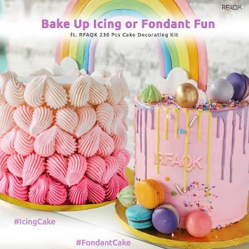 RFAQK 230PCs Cake Decorating Supplies Kit, Cake Decorating Set with Cake Turntable, Piping Bags and Tips, Modeling Tools, Cookie Plunger Cutters, Icing Smoother & Other Accessories for Cake Decoration
