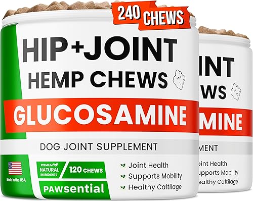 ADVANCED Suplemento de cáñamo para cadera y articulaciones para perros, glucosamina para perros, golosinas para aliviar el dolor en las