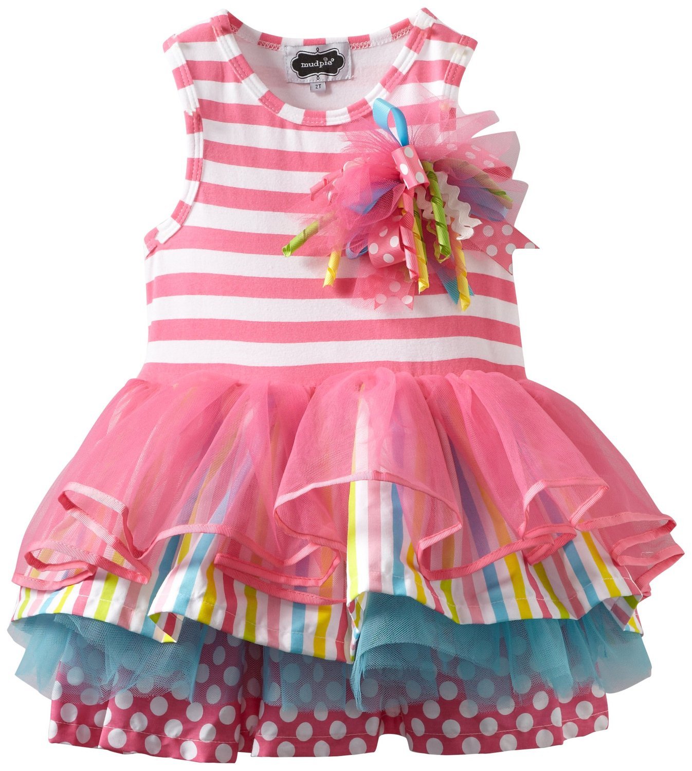 mud pie holiday dress Mud Pie Glitter Pink Santa Mesh Dress Medium 2T/3T main image 1