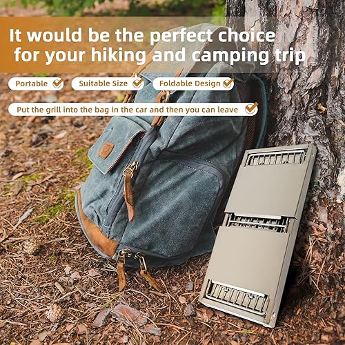 Miniatura 4 de Parrilla de carbón súper portátil, montaje instantáneo, mini parrilla de carbón plegable de acero inoxidable de grado alimenticio para viajes,
