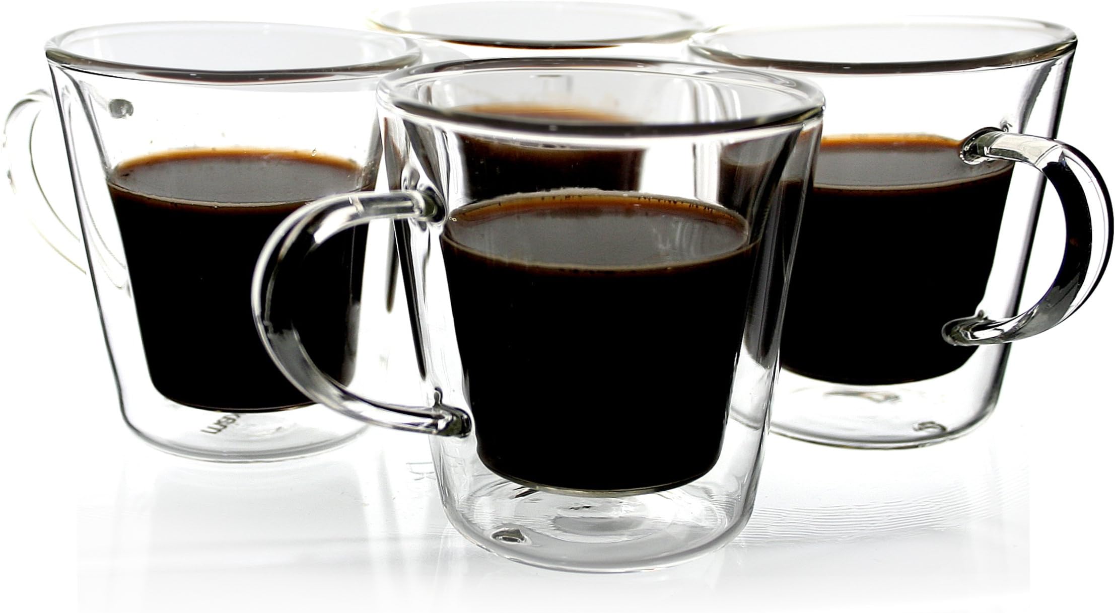 Janazala Espresso Cups Shot Glass Set of 4, Double-Wall Insulated Clear Glass Coffee Cups, Borosilicate Glass, Model"TRAPEZIO", 3.5 oz, 100 mililiter
